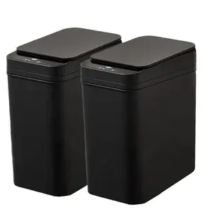 2 Pack Ultra-Slim Compact Sensor Trash Can, Triple Sensor Modes (Wave/Foot/Touch) + Sealed Odor-Proof Design for Bathroom/Bedroom/kitchen/Office Small Spaces, Rectangular Sensor Bin (Batteries Not Included)