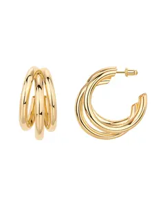 PAVOI 14K Gold Plated Chunky Multi Hoop Earrings for Women - Hypoallergenic Trendy Triple Split Loop Huggie Earrings