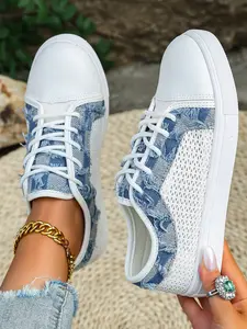 Summer Breathable Mesh Casual Shoes for Women, Denim Patchwork Versatile Flat Sneakers, Anti-Slip Comfortable Footwear