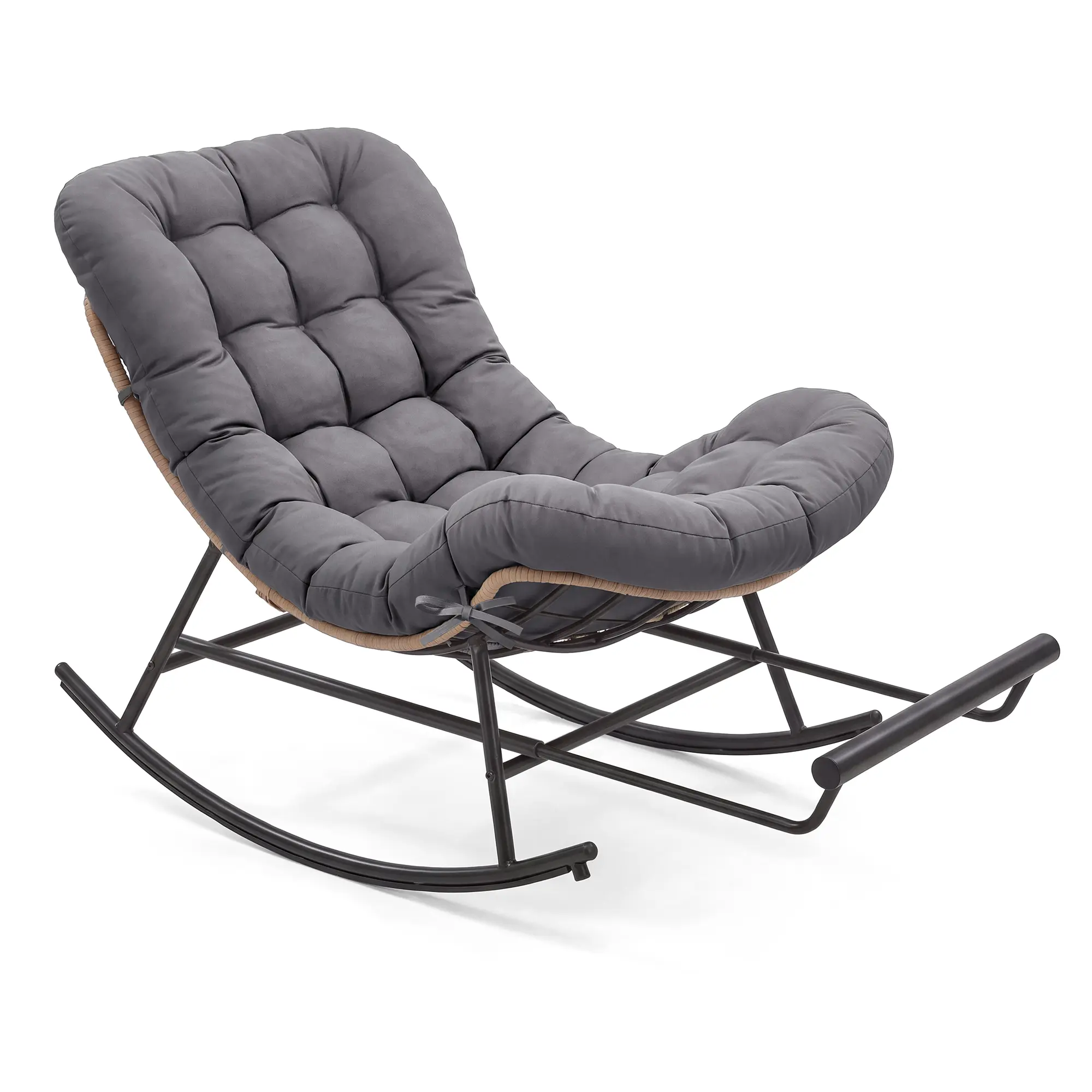 VASAGLE Papasan Chair, Outdoor Rocking Chair, Outdoor Furniture, Steel Frame, Extendable Footrest, Removable Cushion, Holds 300 lb, for Bedroom, Living Room, Patio, Garden