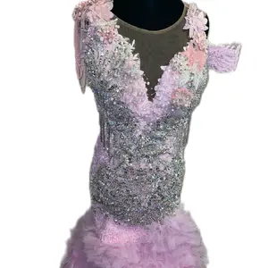 Custom Pink Luxury Prom Dress With Tulle Train