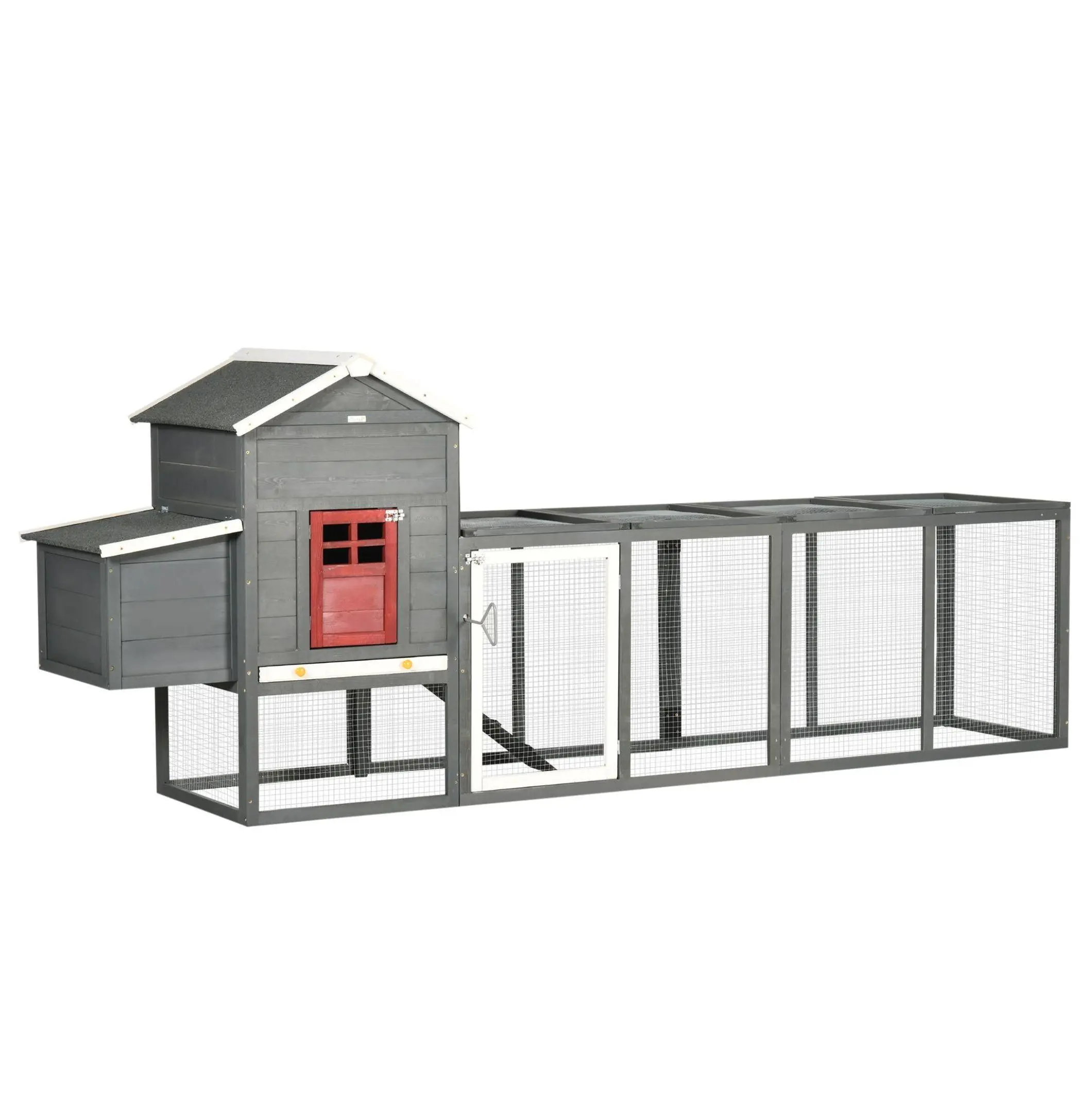 Fir Wood 118in Weatherproof Chicken Coop with Run, Wooden Hen House with Asphalt Roof, Slide-out Tray for Easy Cleaning, Gray