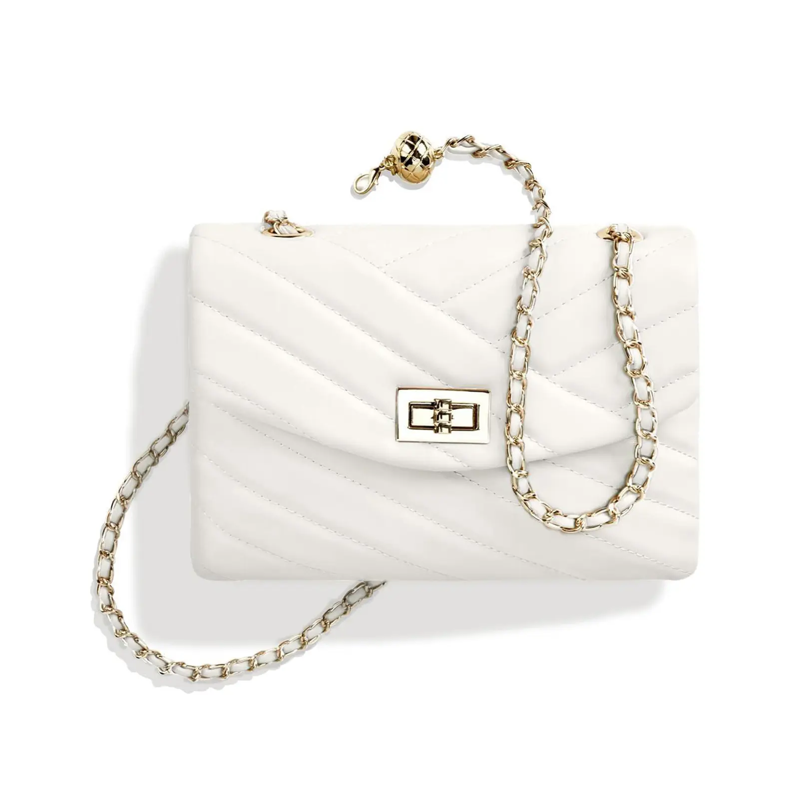 Quilted Crossbody Bag for Women, Small Flap Shoulder Purse with Chain Strap and Twist Lock for Date Night