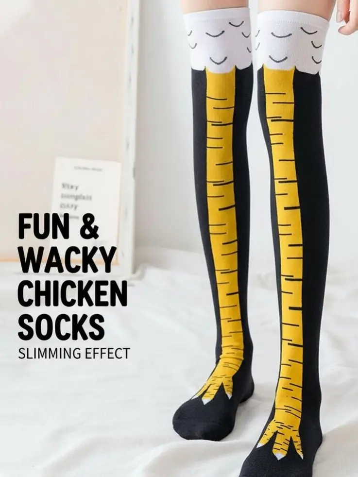 Women's Cotton-Polyester Blend Knee-High Socks - Gift for Her Bold Bird Leg Claw Digital Print, Soft Knit, Moisture-Wicking, Machine-Washable Cosplay Costume Accessory