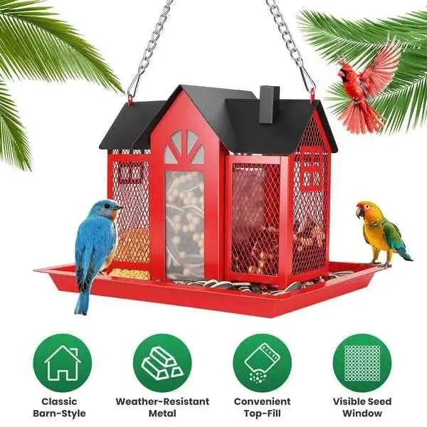 Hanging Bird Feeder - Classic Barn Design for Your Garden