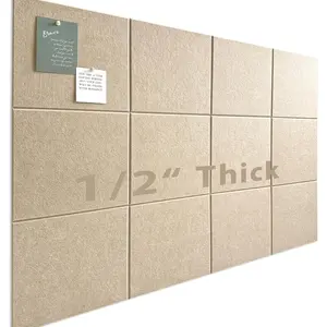 Large Cork Board for Office Wall Decor, 48"x36" 12 Pack Felt Wall Tiles with Safe Removable Adhesive Tabs, 1/2" Thick Felt Bulletin Board Pin Board for Walls - Tan