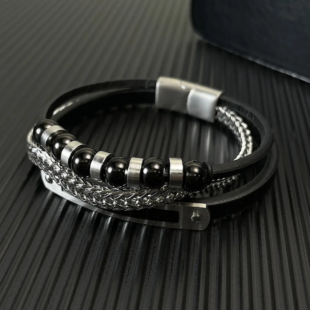New 2026 Natural Stone Beads Strand Bracelets Men Women Charm Stainless steel Link Chain Leather Bracelet Male Jewelry Gift New