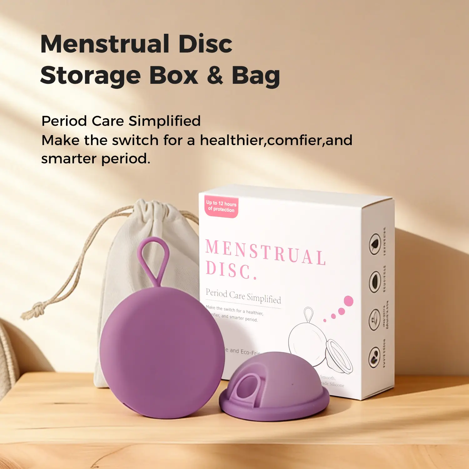 Reusable Non-Medical Silicone Flex Disc Period Item - Single Feminine Care, Soft & Flexible, 12-Hour Wear, Tampon/Menstrual Cup Alternative, 10-Year Lifespan, 40ml-50ml Capacity, All Skin Safe, Blood Flow Control, Unscented, W/ Carry Bag & Storage Tray, P