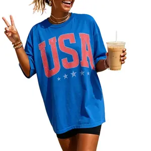 Retro America 4th Of July Shirt Preppy Fourth of July Tshirt Trendy Oversized USA Tee Aesthetic Patriotic Shirt