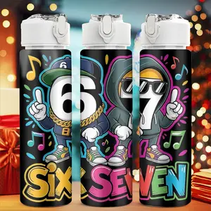 1pc Hip-Hop Style Number 67 Plastic Water Bottle | Vibrant Six Seven Printed Design, Flip Top, Reusable, 25oz 750ml Lightweight Leak Proof Travel Drink Bottle, Ideal for Birthday, Christmas, Halloween, Thanksgiving Gifts