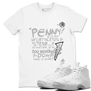Unisex T-shirt to match Jordan Foamposite One Triple White - Penny Is. 100% Cotton for Casual Wear. Comfortable Summer Unisex T-Shirt to match Jordan Sneaker. Streetwear Style. urban outfitters