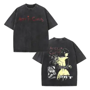 Alice In Chains Dirt Album Cover Grunge Rock Band Vintage Graphic Washed Cotton T Shirt Casual Streetwear for Men and Women Oversized Fit