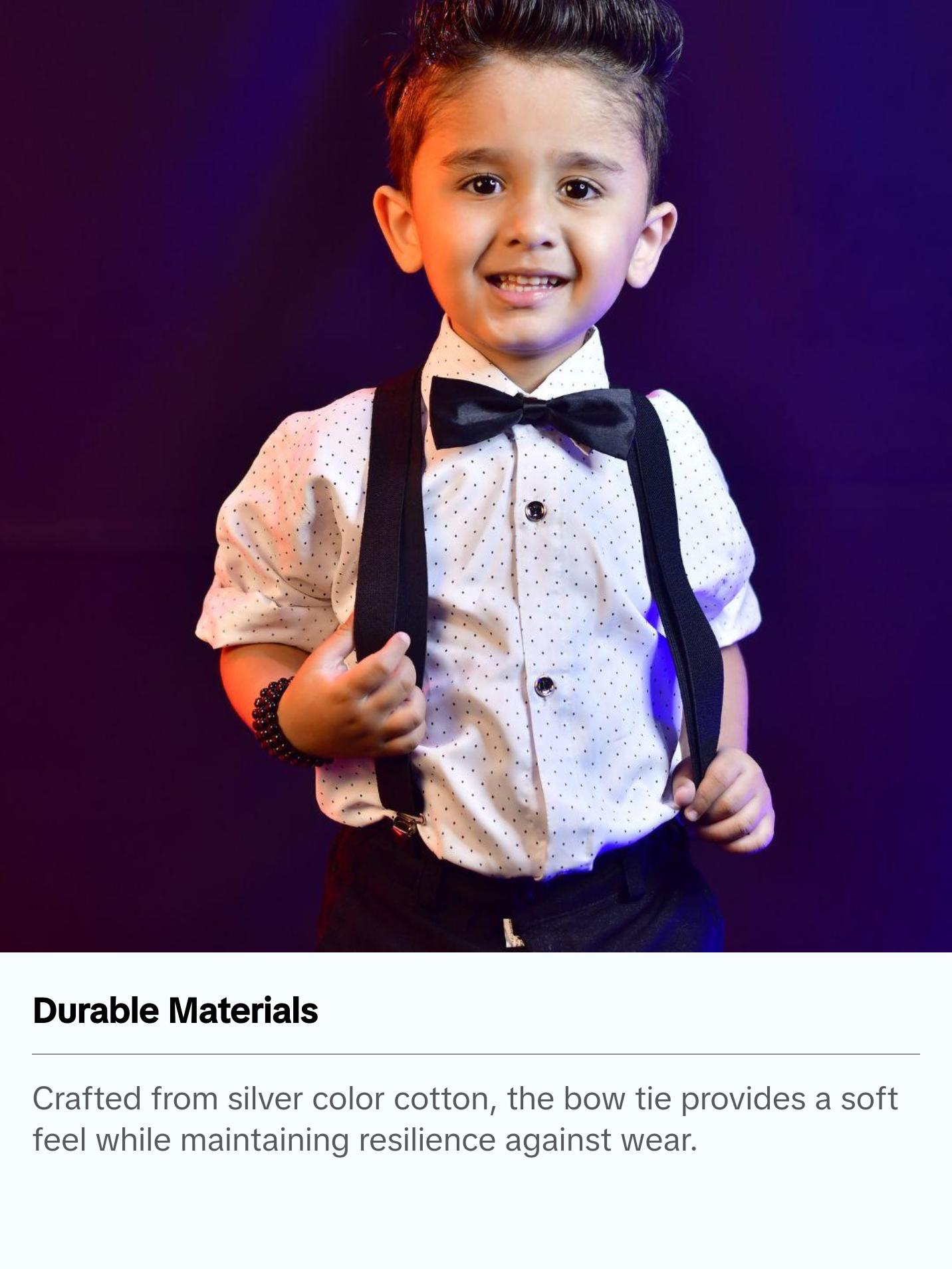 TIE MOOD Silver Cotton Kid's Pre-Tied Bow Tie & Light Blue Suspenders Set | Bow Tie & Suspender for Boys & Dad| Easter Outffit | Matching