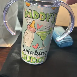 Daddy's Drinking Buddy Sippy 10oz Stainless Steel Cup with Regular Top and Straw