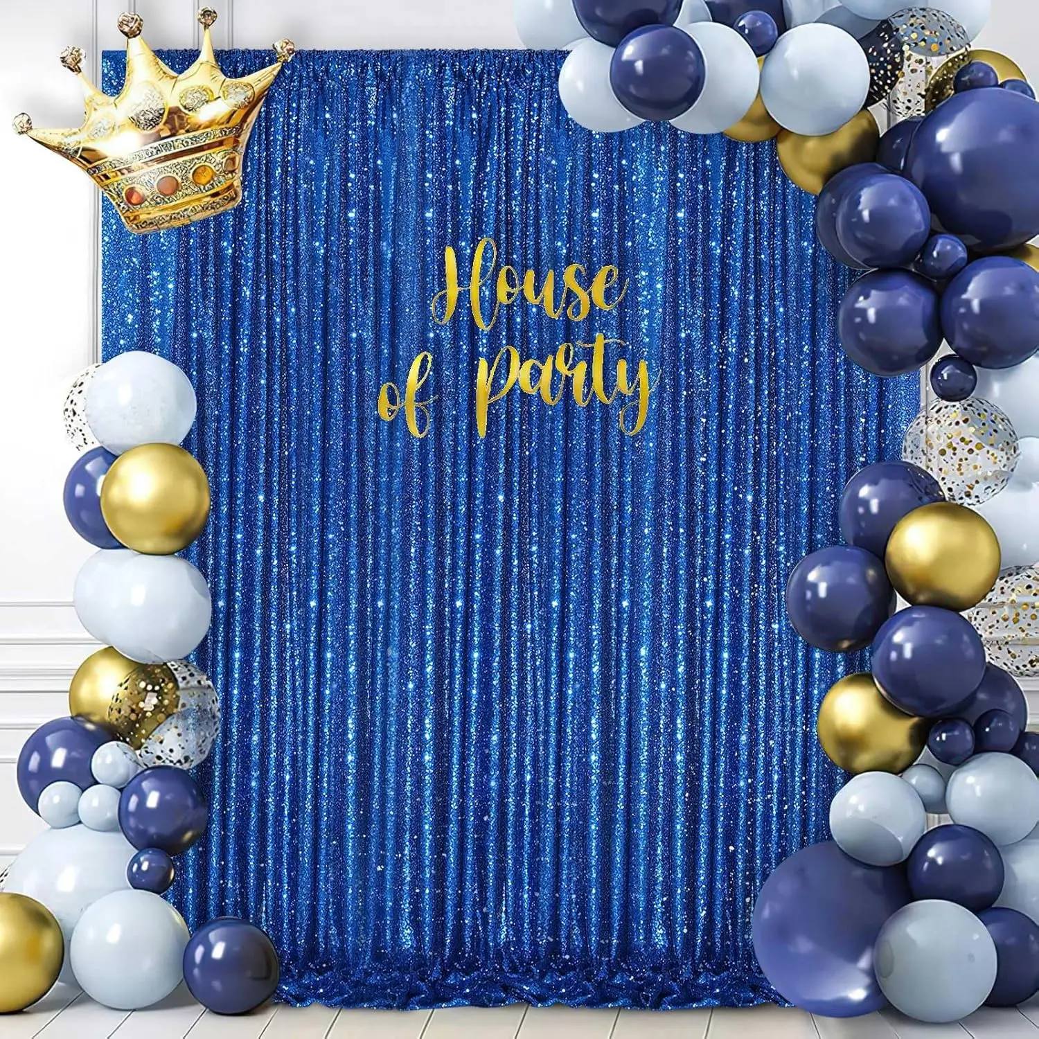 Royal Blue Sequin Shimmer Mesh Backdrop, 1Pc 8ftx10ft Polyester Photo Backdrop Picture, Halloween Festive Party Decor Banner for Wedding & Multiple Uses