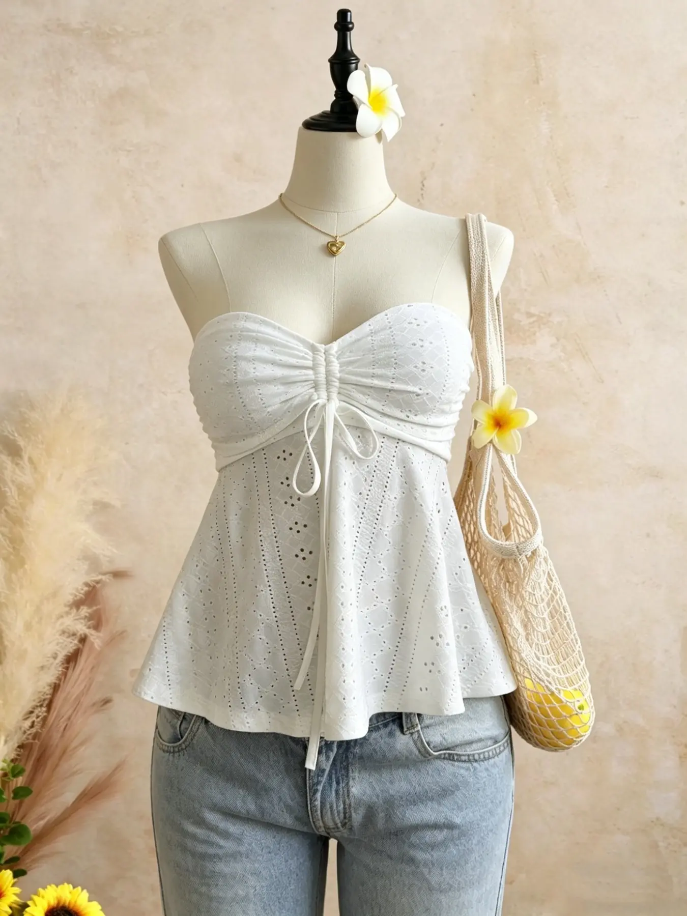 French Cut Out Drawstring Adjustable Crop Top, Summer Sexy Strapless Sleeveless Waist Cinch Slimming Fit A-Line Tank, Trendy Chic Women's Fashion Apparel, Casual Fashion Sleeveless Backless Top, Casual Sleeveless Tops, Casual Cropped Top