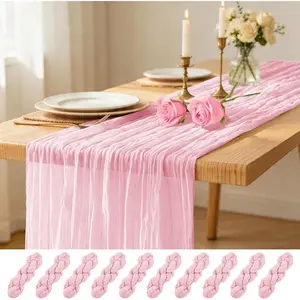 10 Pack Pink Table Runner 17 x 108inch Cheesecloth Table Runner Rustic Boho Gauze Sheer Fabric Cheese Cloth Table Runners for Wedding Party Bridal Baby Shower Birthday Spring Table Decor