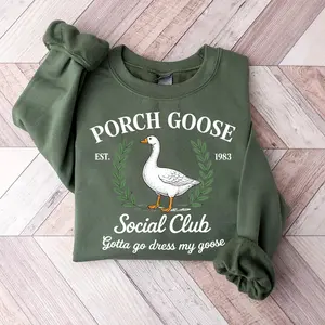 Funny Goose Graphic Tee, Porch Goose Social Club Shirt for Her, Sweatshirt or Hoodie, Bible Verse Gift, Vintage Streetwear, Women's Grace Crewneck, Religious Christian Mom Outfit, Jesus Apparel, Trendy Faith-Based