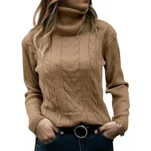 Womens' Turtleneck Long Sleeve Cable Knit Sweaters Turtleneck Sweater