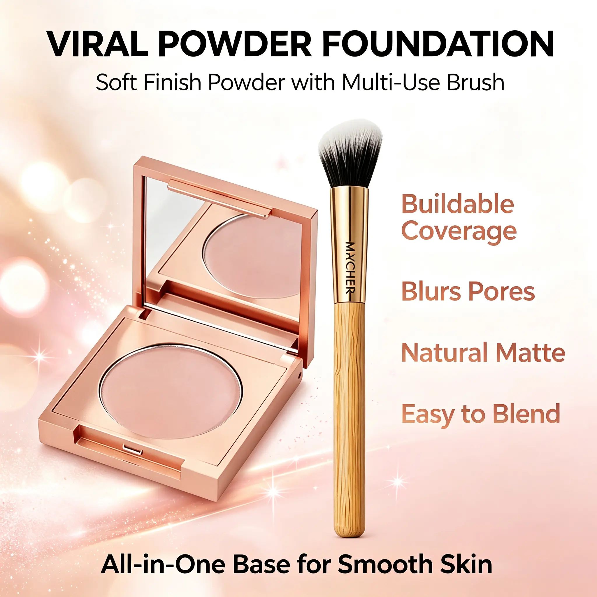 MAYCHEER makeup technique integrated compact with mirror and brush, soft matte poreless skin, clay CC cream, full coverage, summer vibes