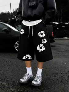 Floral Print Seven-Eighths Casual Pants, Comfortable Stretch Fabric, Street Style Sweatpants, Vacation Style Sweatpants, Unisex, Five Sizes Available
