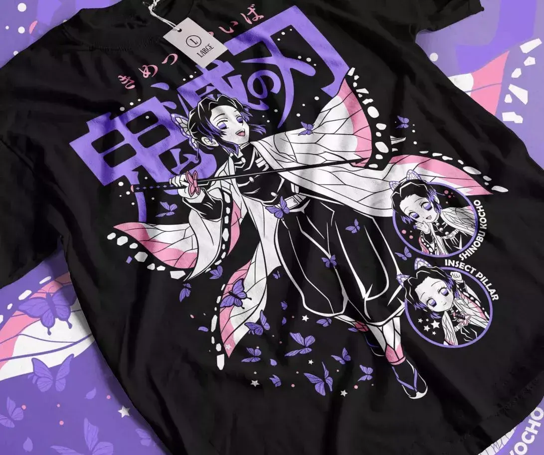 Shinobu Kocho T-Shirt Demon Slayer Kimetsu No Yaiba Design Anime Tee All Size Cotton Fabric