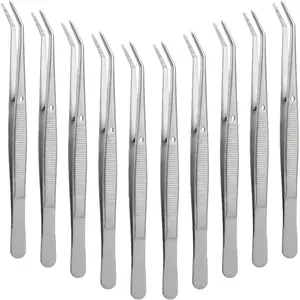 10Pcs/Set Stainless Steel Tweezers for Crafting with Curved Serrated Tip,Multipurpose Forceps Sewing Machine Tweezers Bulk,Christmas Party Gifts,Hand Tools Kits