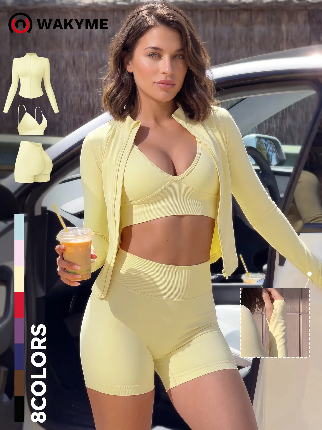 Women's 3 Piece Workout Set Long Sleeve Jacket Sports Bra and V Waist Seamless Leggings Quick Dry Yoga Gym Fitness Outfit