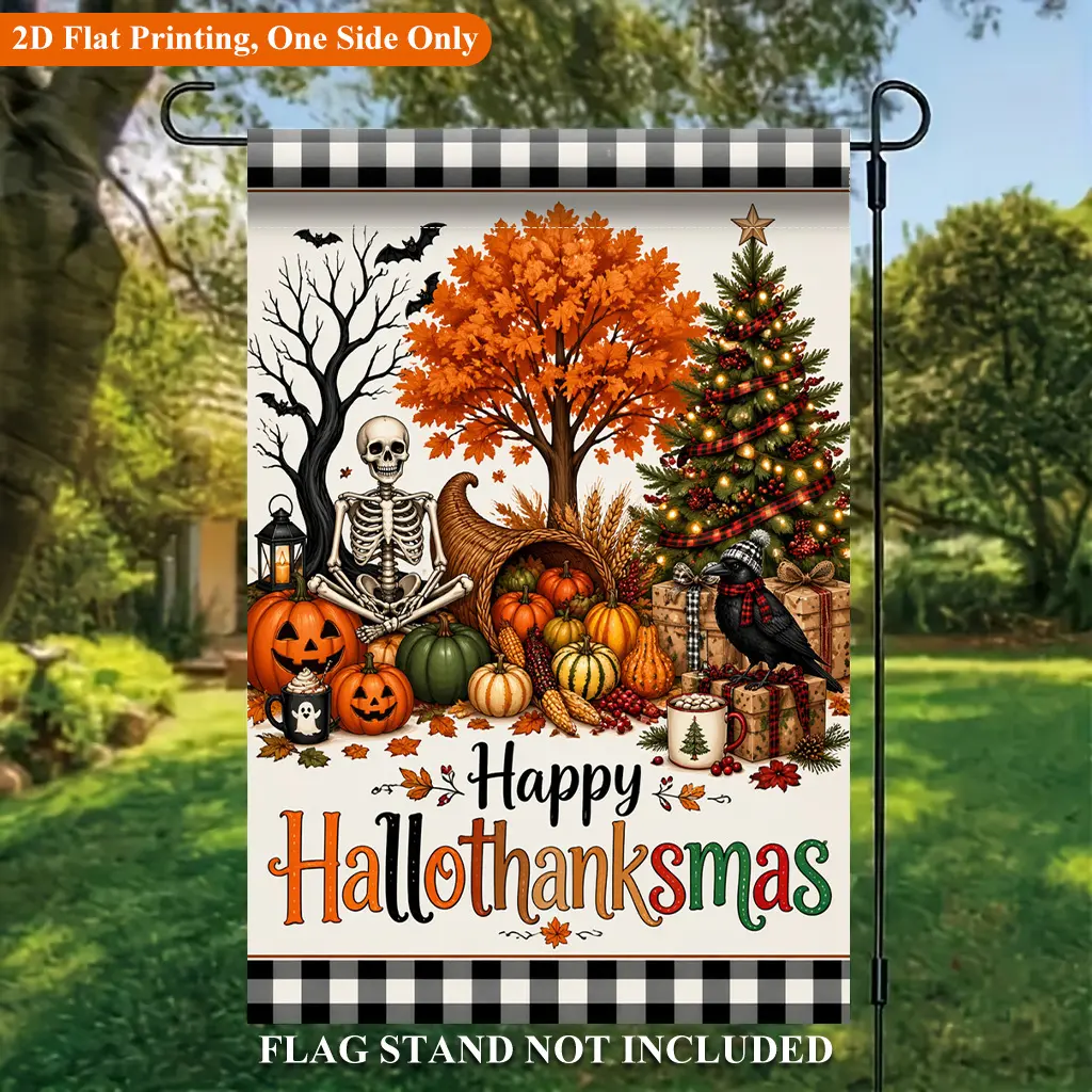 [Garden Flag 1pc] 2D Flat Printing Garden Flag 1pc, Thanksgiving Halloween Christmas Single Sided Polyester Garden Flag, Holiday Yard Banner, for Outdoor Home, Yard Decor, Seasonal Festival Yard Outside Decorative Flags