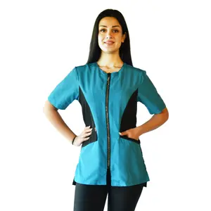 515 - Blue Rhinestone Zipper Color Block Water Resistant Hair Resistant and Bleach Resistant Styling Jacket