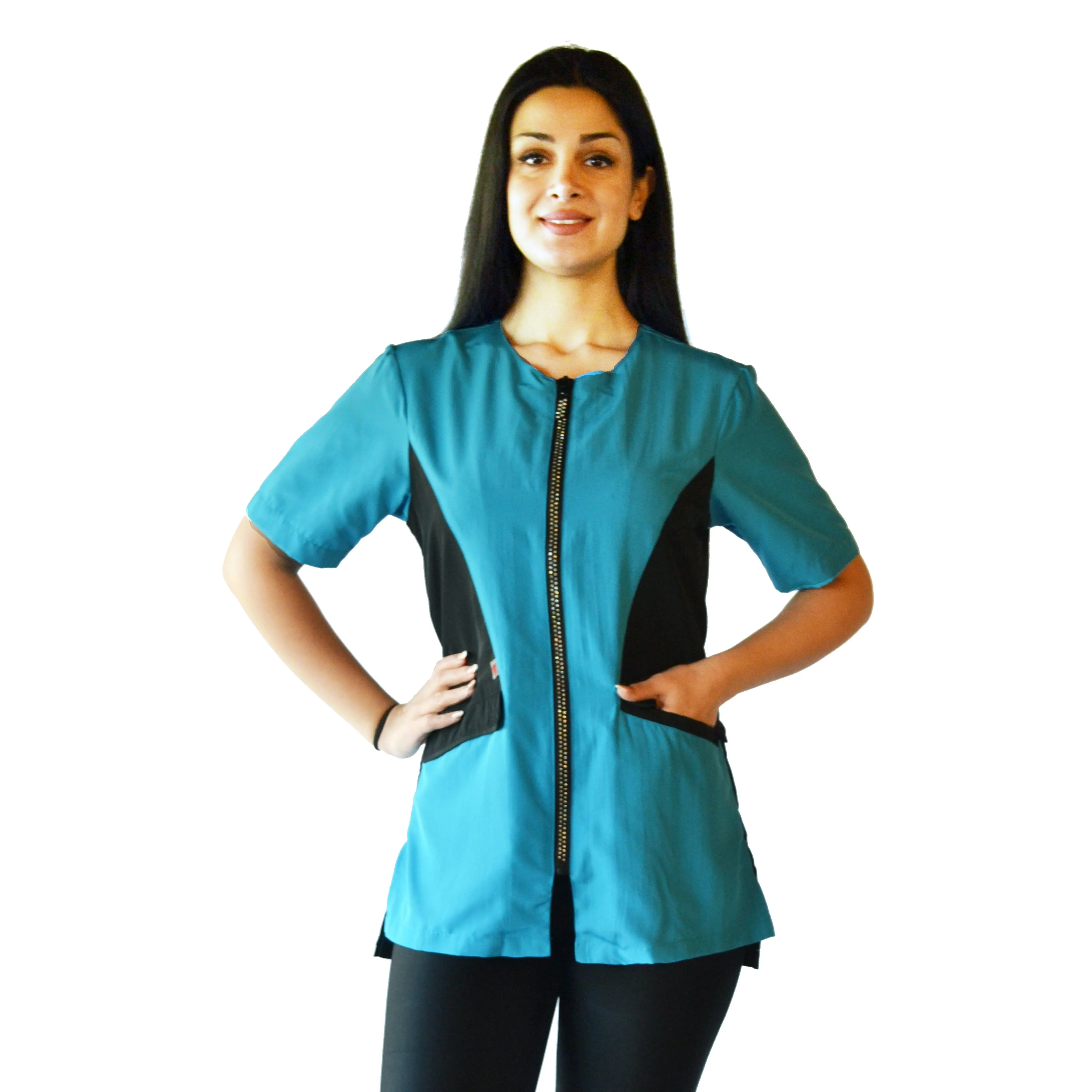 515 - Blue Rhinestone Zipper Color Block Water Resistant Hair Resistant and Bleach Resistant Styling Jacket