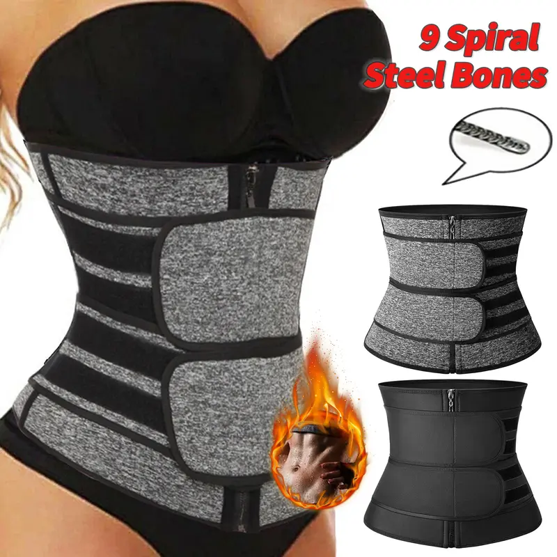 Women's Solid Neoprene High Waist Trainer - High Compression Shapewear, 9 Spiral Steel Bones, Full Coverage, Multi-Size, Cinched Waist, Gym Training, Back Support, Neoprene Shell, Increased Perspiration, Lined, Hand Wash Only