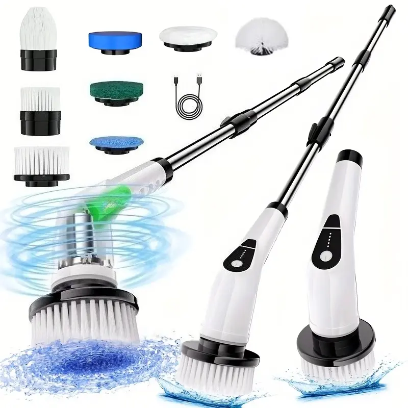 Cordless Handheld Scrubber - Wireless PowerSpin Electric Cleaning Tool, Dual Speed Scrubber, 8 Replaceable Brush Heads, 3 Adjustable Extension Handles, 2-3 Hrs Runtime, Elderly-Friendly for Kitchen, Shower