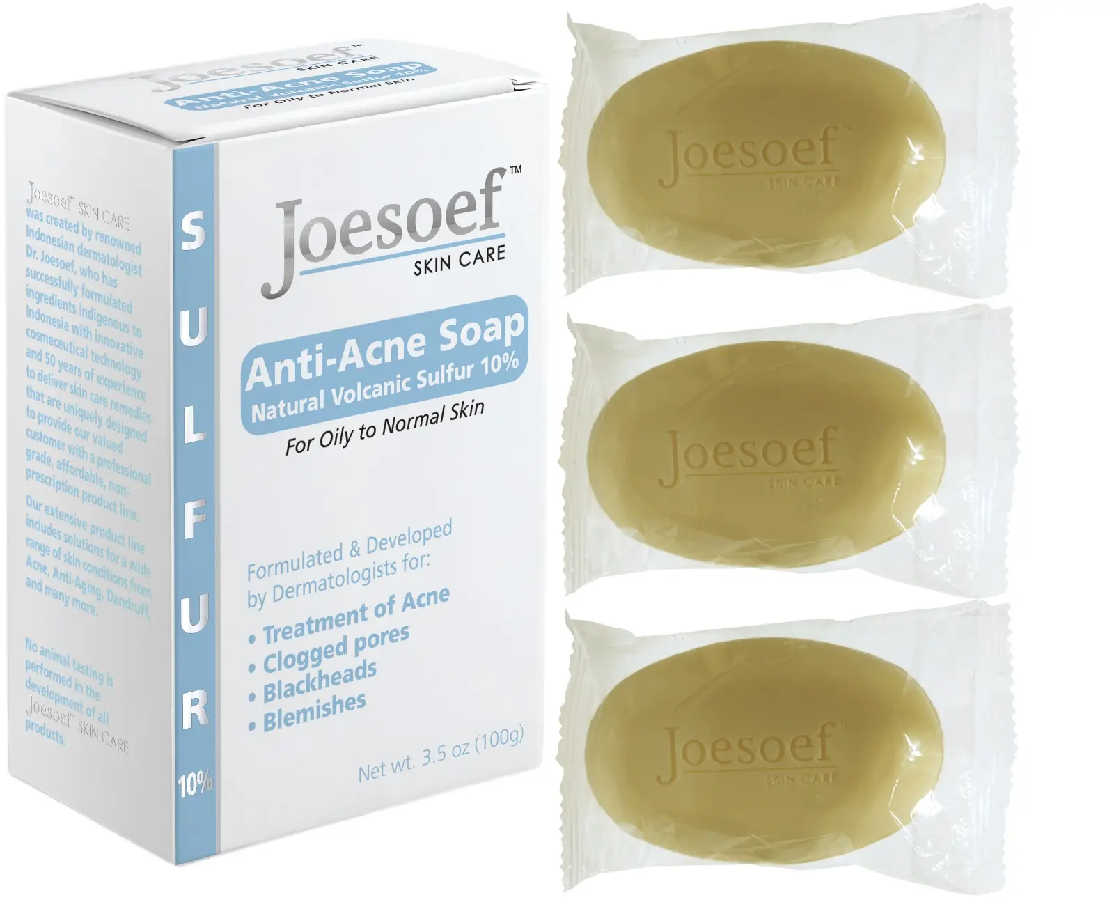 JOESOEF SKIN CARE Sulfur Soap for Acne Pharmaceutical Grade Dermatologists Approved for Acne Rosacea 100G 3 PACK
