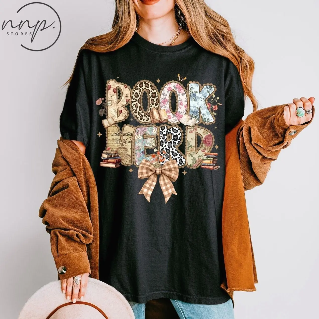 Retro Bookish Leopard Bow T-Shirt, Floral Book Lover Bookish Bookworm Hoodie, Retro Reading Sweatshirt, Gift for Librarian 6