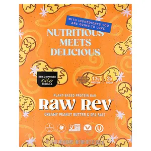 Raw Rev Plant-Based Protein Bar, Creamy Peanut Butter & Sea Salt, 12 Bars, 1.6 oz (46 g) Each