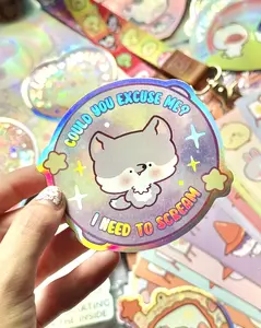 Cute Wolf, Could you excuse me? I need to scream- Vinyl sticker Holographic