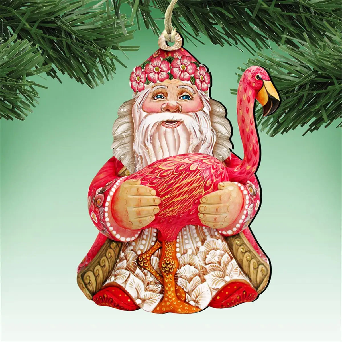 G.DeBrekht 8117835 Artistic Handmade Flamingo Santa Wooden Christmas Ornament Collectibles - Set of 2, 18x24 in Large Festive Home Decor Gift