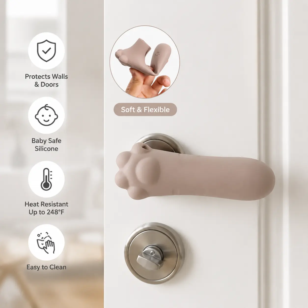 1 Count, Cat Paw Shaped Silicone Door Handle Cover, Soft Flexible Protector for Household Door Surface Anti-collision