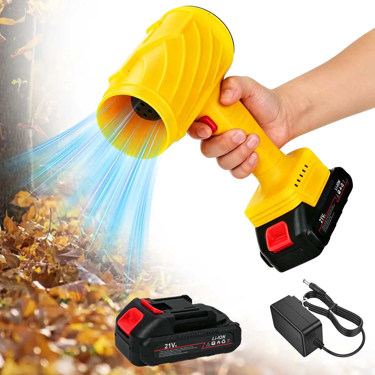 JIASLING 21V Cordless Handheld Leaf Blower with Handheld Grip, 20000RPM Turbo High-Pressure Jet Air, 2.0 AH Battery, for Outdoor Leaf Cleanup & Surface Dust Removal, Ideal Gift Tool