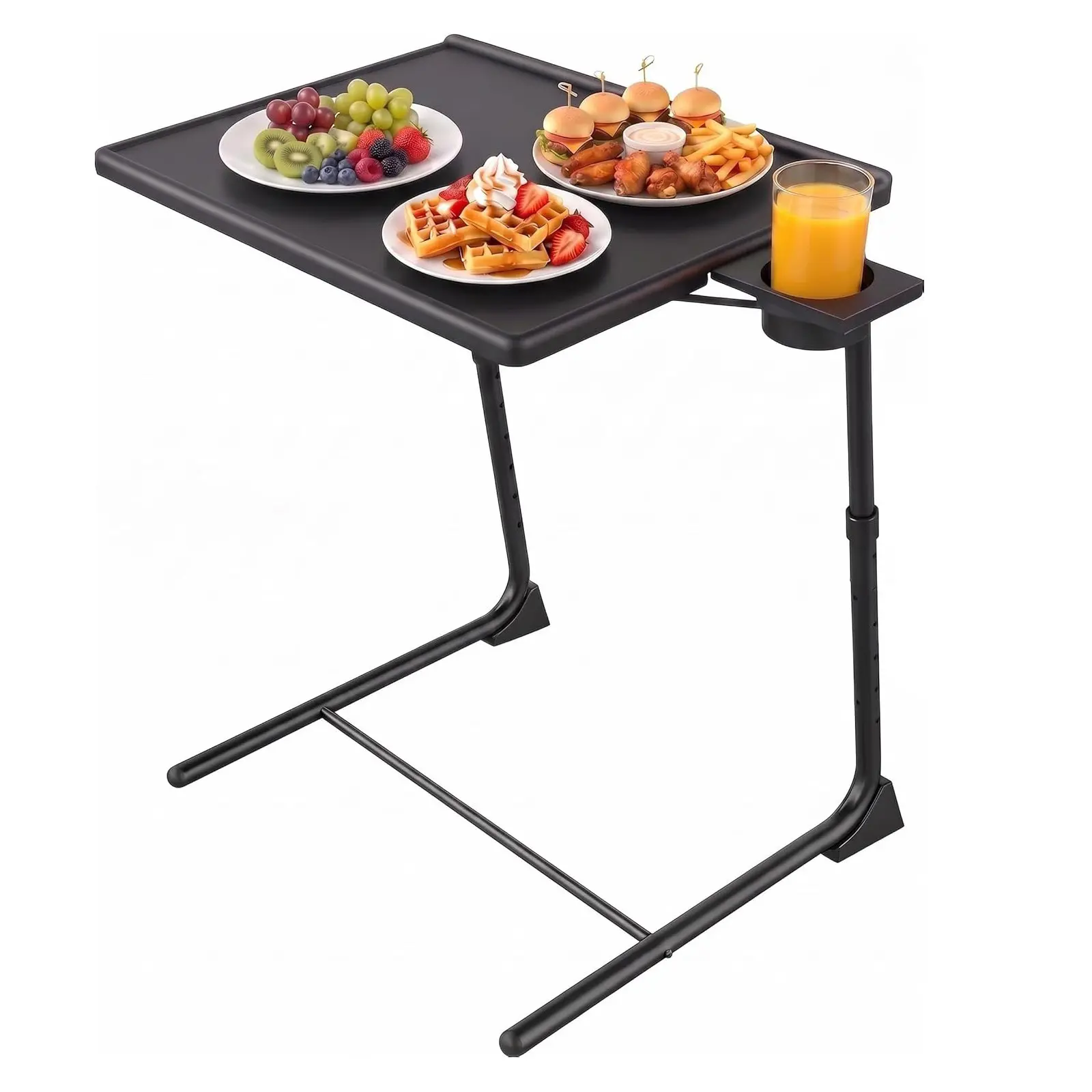 Adjustable TV Tray Table - Foldable TV Tray with 6 Height & 3 Tilt Angle Adjustments, TV Dinner Tray with Cup Holder for Couch, Bed, Sofa and Chair (Black)