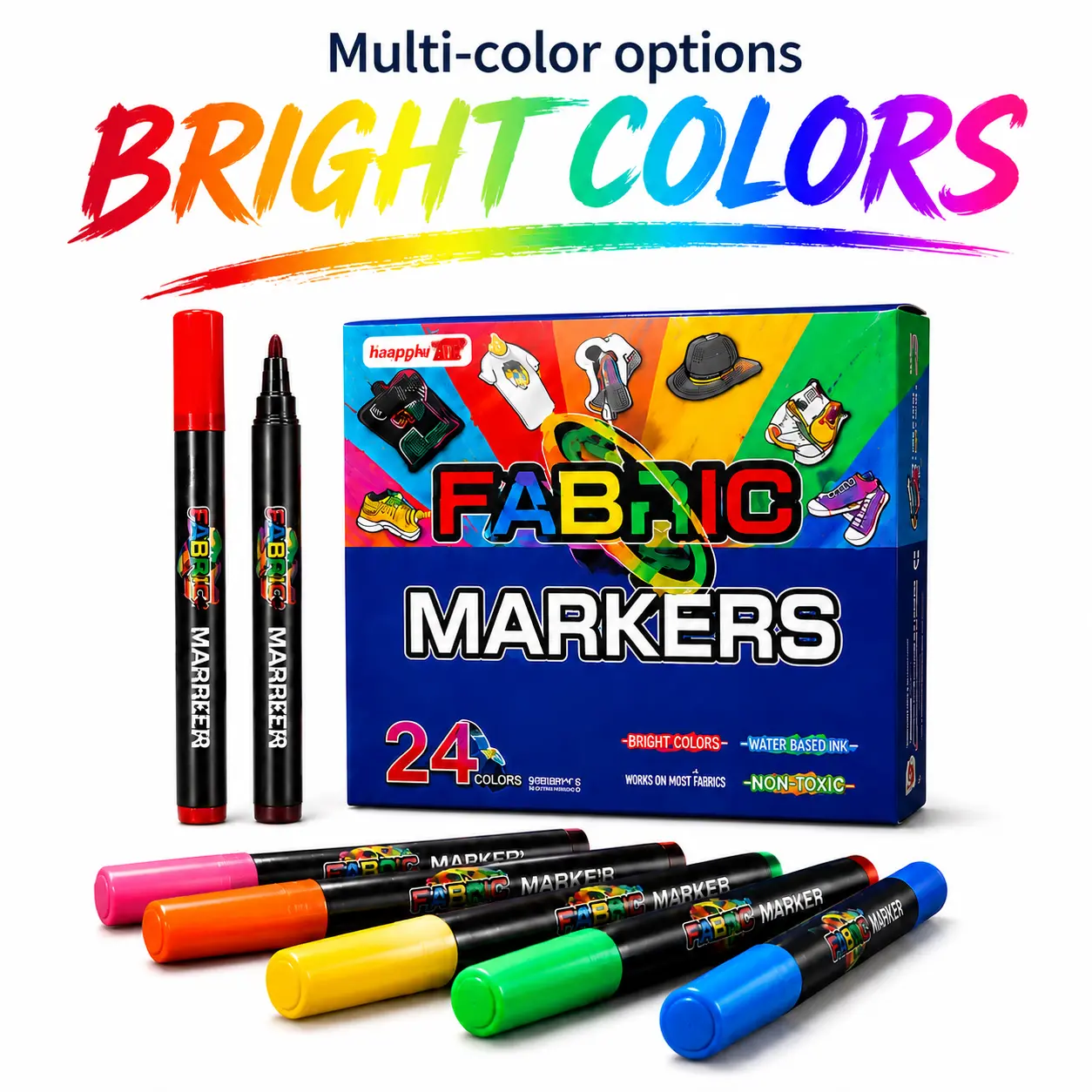 DIY Fabric Marker Set, washable and fade-resistant, available in 12-color and 24-color options. Equipped with smooth fiber nibs, ideal for hand painting and graffiti on cotton T-shirts,canvas bags and all kinds of DIY crafts. Perfect gift choice.