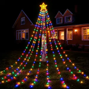 Christmas Decoration Outdoor Star String Lights, 12.6Ft Christmas Tree Toppers Lights 350 LED 8 Modes with 12" Lighted Star for Halloween Christmas New Year Holiday Birthday (Multicolored)