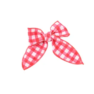 Red Gingham CLIP BOW - Soft Textured Bullet Fabric with Sturdy Alligator Clip for Side Parts Ponytails or Sweet Hairstyles