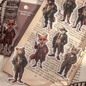 Vintage Animal Club Theme Sticker, 15pcs/set Cute Animal Dress Up Sticker, Funny Stickers, DIY Decorative Sticker for Scrapbooking, Journaling, Gift Wrapping