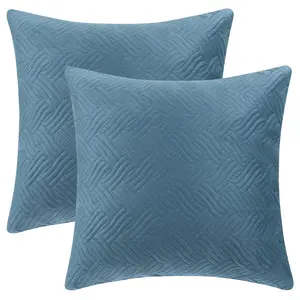REGALWOVEN Velvet Knitted Throw Pillow Covers, Pack of 2 Spring Decorative Pillow Cases Square Soft Cushion Covers for Bed Sofa Bedroom Living Room Home Decor 18 x 18 Inch Blue
