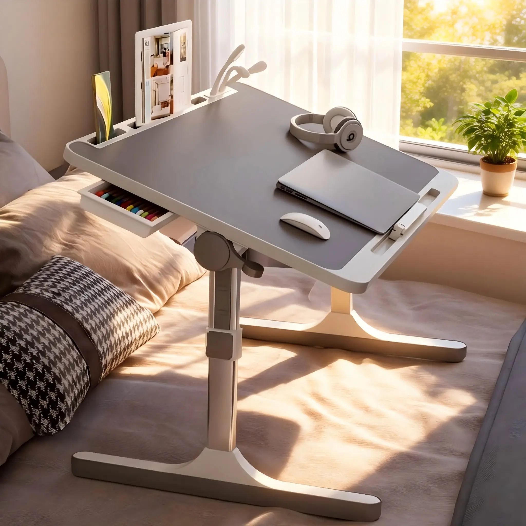 Ultra Large Laptop Desk for Bed Adjustable with USB Port Foldable Portable Table for Eating Working Writing Reading Includes Storage Drawer Perfect Christmas Gift