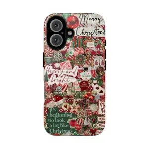 Glittercutie Merry And Bright It's Beginning to Look A Lot Like Christmas Collage Phone Case Retro Phone Cases Phone Cover Hard Case Tough 2-piece Phone Case