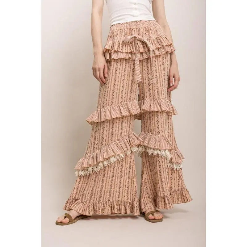 Tiered Ruffle Statement Pants in Peach