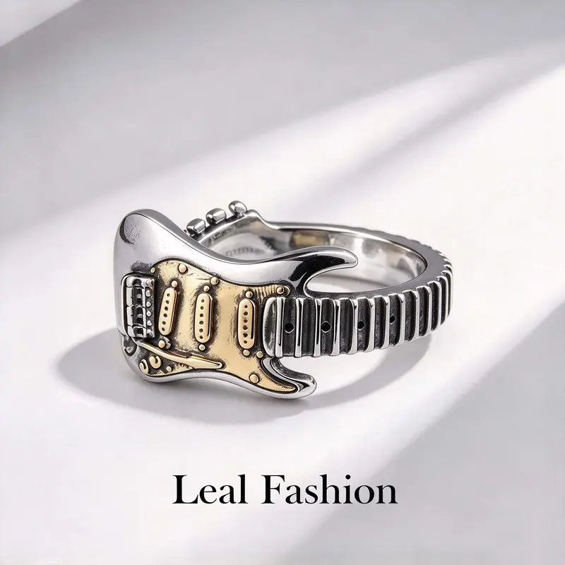 Guitar-Shaped Ring Rock Punk Style Adjustable Design Accessory Gift for Men